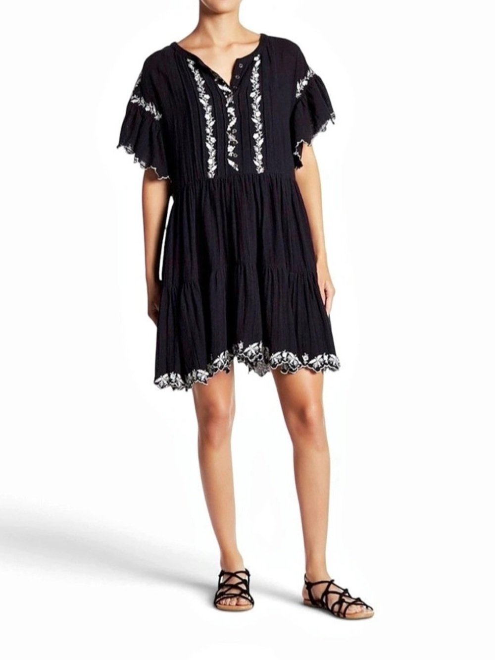 Free People Black Embroidered Mini Dress size small